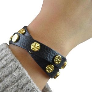 Tory Burch Stud Logo Leather Double Wrap Bracelet